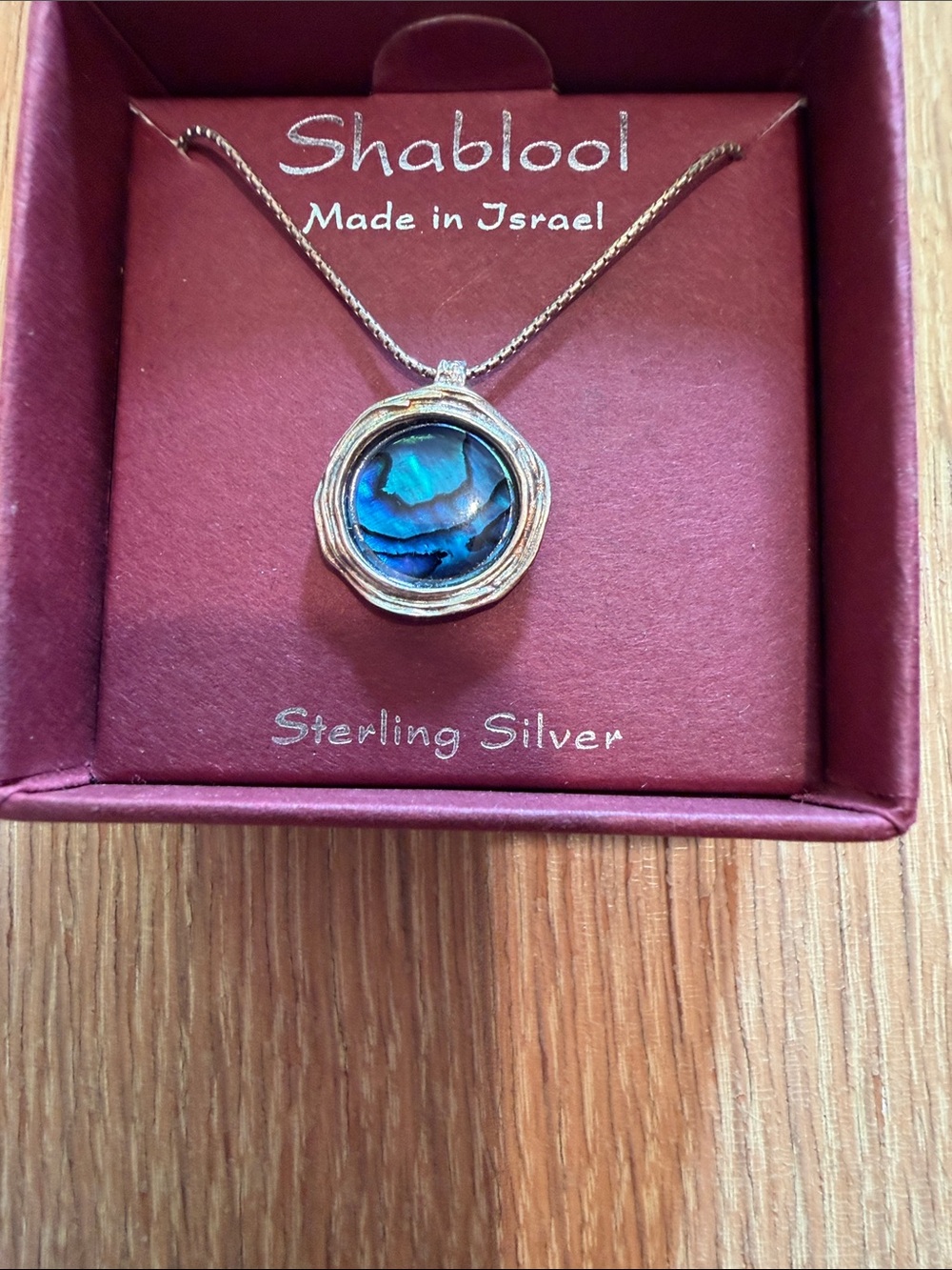 Shablook Sterling Silver Blue Abalone Round Pendant Necklace from Israel new in